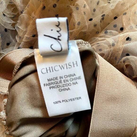 Whimsical Chicwish Rosette Mesh Midi Skirt Tan with Polka Dots S-M - Picture 7 of 7
